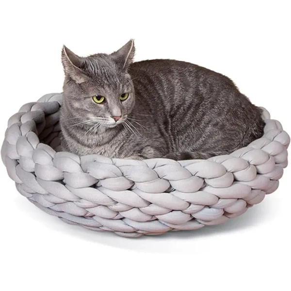 Knitted Cat Bed, Round Gray 17 X 4 Inches