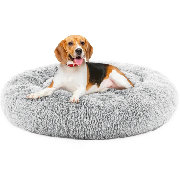 JHK Round Plush Faux Fur Dog Bed
